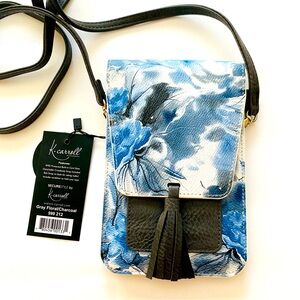 K.Carroll Harper RFID Crossbody Floral Wallet Bag Blue White Travel Security